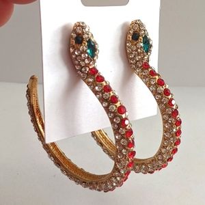 Golden rhinestone snake earrings